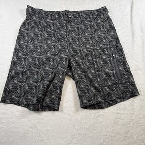 Mack Weldon Mens Hybrid Shorts 33 34‎ Gray Palm Print Stretch Zip Pocket Golf